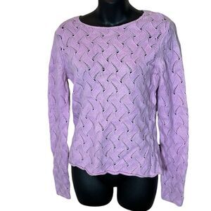 I.magnin vintage open wavy 3D knit 2 ply cashmere sweater small pointelle